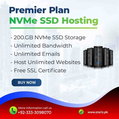 premier Web Hosting Plan for 1 year - 200 GB NVMe SSD Storage - Unlimited Bandwidth and Email Accounts